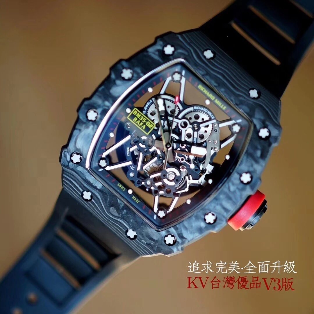 KV全新理.查.德.米勒RM-35最强进口原纹碳纤维＂V3＂升级版男士碳纤维胶带机械手表
